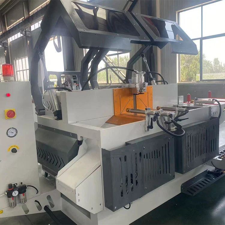 Sierra ingletadora automática de doble cabezal CNC para puerta de ventana de aluminio